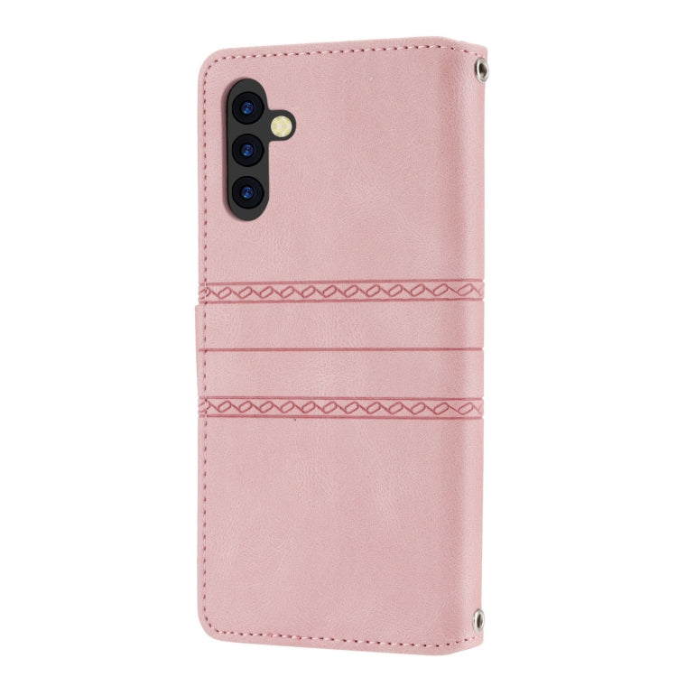 For Samsung Galaxy A14 5G Embossed Stripes Skin Feel Leather Phone Case(Pink) - free shipping - PMC TechLife - Order now!