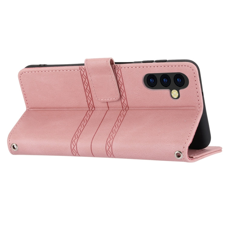 For Samsung Galaxy A14 5G Embossed Stripes Skin Feel Leather Phone Case(Pink) - free shipping - PMC TechLife - Order now!