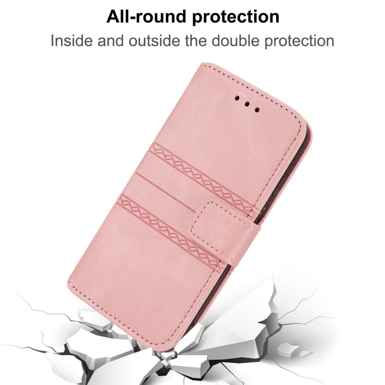 For Samsung Galaxy A14 5G Embossed Stripes Skin Feel Leather Phone Case(Pink) - free shipping - PMC TechLife - Order now!