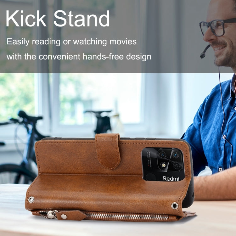 For Xiaomi Redmi 12C Oil Skin Zipper Wallet Leather Phone Case(Brown) - free shipping - PMC TechLife - Order now!