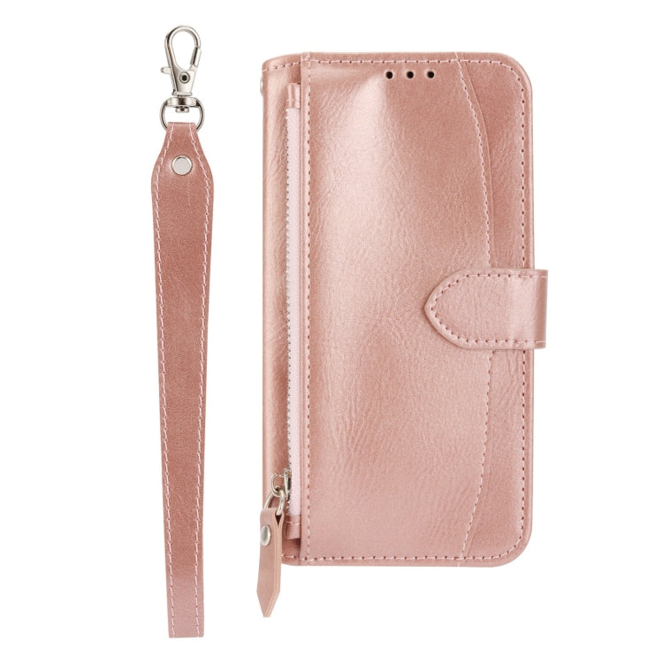 For Samsung Galaxy A14 5G Oil Skin Zipper Wallet Leather Phone Case(Rose Gold)