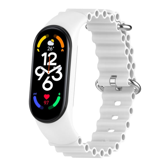 For Xiaomi Mi Band 7 / 6 / 5 / 4 / 3 Solid Color Marine Silicone Breathable Watch Band(White)