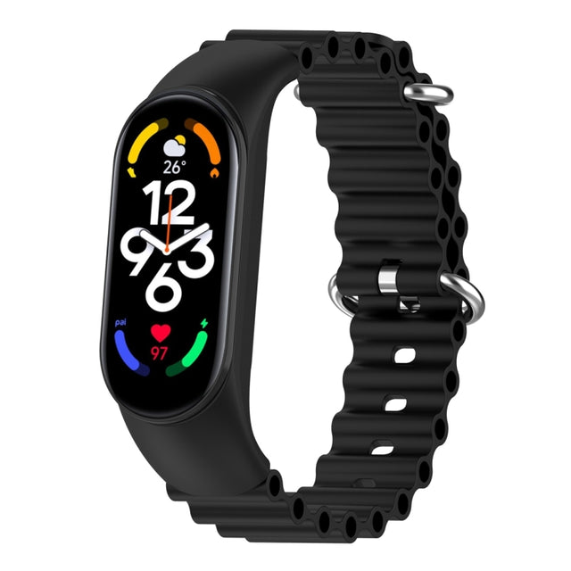 For Xiaomi Mi Band 7 / 6 / 5 / 4 / 3 Solid Color Marine Silicone Breathable Watch Band(Black)