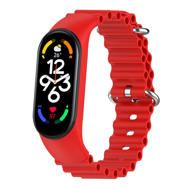 For Xiaomi Mi Band 7 / 6 / 5 / 4 / 3 Solid Color Marine Silicone Breathable Watch Band(Red)