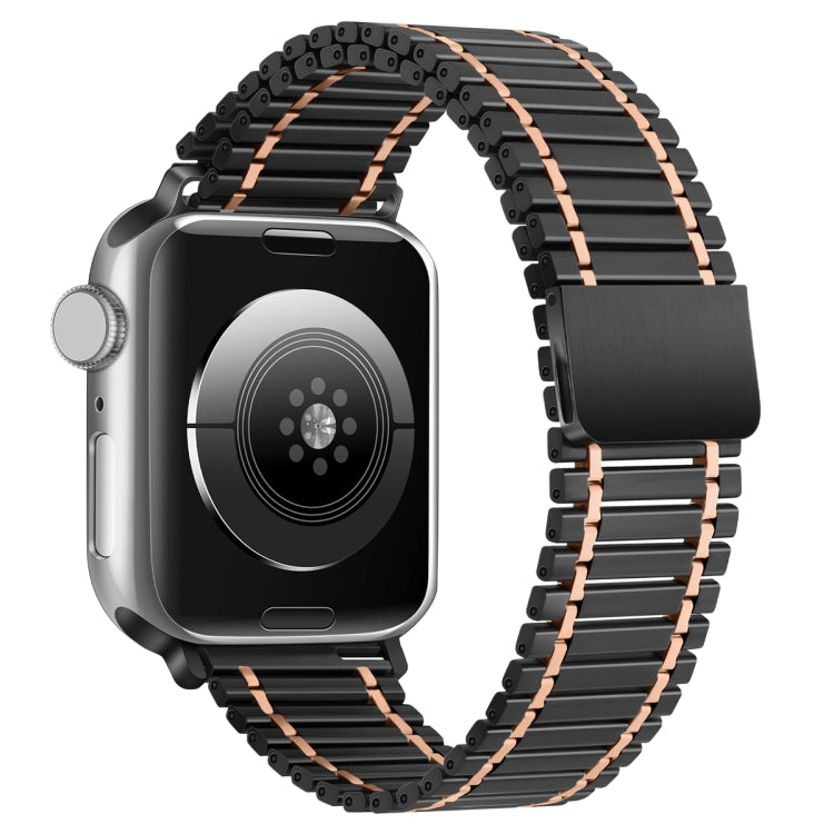 Chain Magnetic Stainless Steel Watch Band For Apple Watch Ultra 49mm / Series 8&7 45mm / SE 2&6&SE&5&4 44mm / 3&2&1 42mm(Black+Rose Gold) - Smart Wear by PMC TechLife | Online Shopping South Africa | PMC TechLife