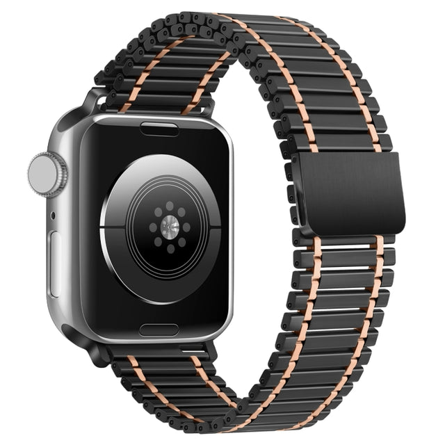 Chain Magnetic Stainless Steel Watch Band For Apple Watch Ultra 49mm / Series 8&7 45mm / SE 2&6&SE&5&4 44mm / 3&2&1 42mm(Black+Rose Gold)