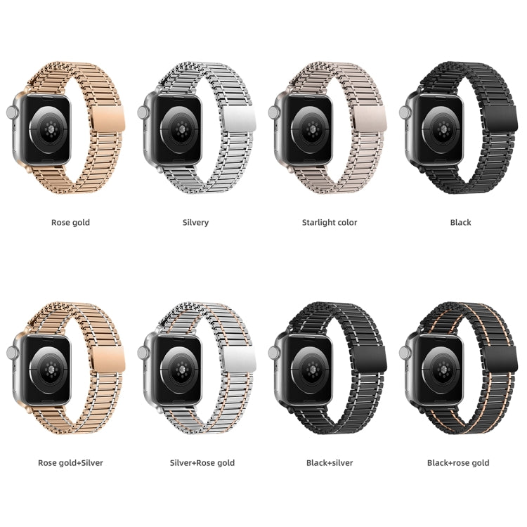Chain Magnetic Stainless Steel Watch Band For Apple Watch Ultra 49mm / Series 8&7 45mm / SE 2&6&SE&5&4 44mm / 3&2&1 42mm(Black+Rose Gold)