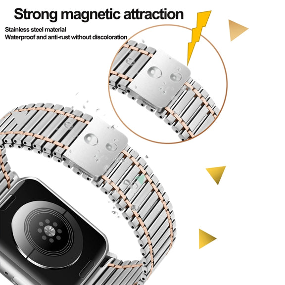 Chain Magnetic Stainless Steel Watch Band For Apple Watch Ultra 49mm / Series 8&7 45mm / SE 2&6&SE&5&4 44mm / 3&2&1 42mm(Black+Rose Gold)
