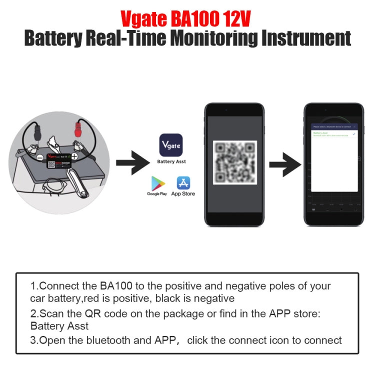 Vgate BA100 Car 12V Bluetooth 4.0 Battery Assistant Analyzer Tester - free shipping - PMC Jewellery - Order now!