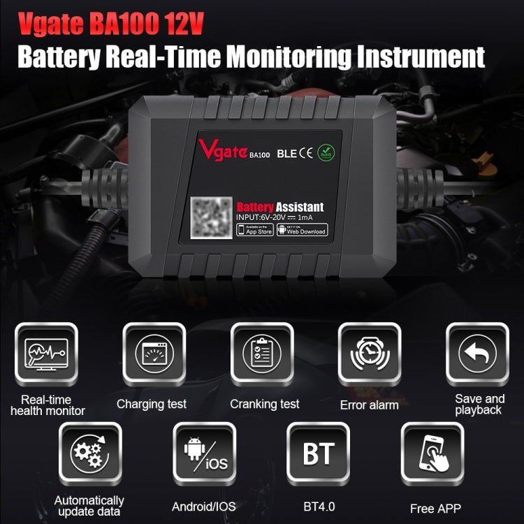 Vgate BA100 Car 12V Bluetooth 4.0 Battery Assistant Analyzer Tester - free shipping - PMC Jewellery - Order now!