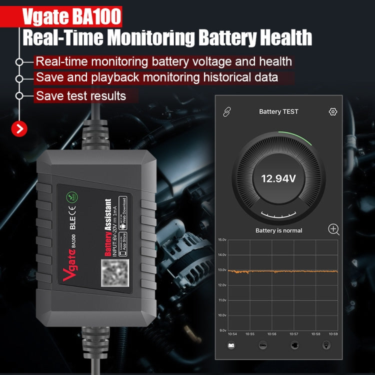 Vgate BA100 Car 12V Bluetooth 4.0 Battery Assistant Analyzer Tester - free shipping - PMC Jewellery - Order now!