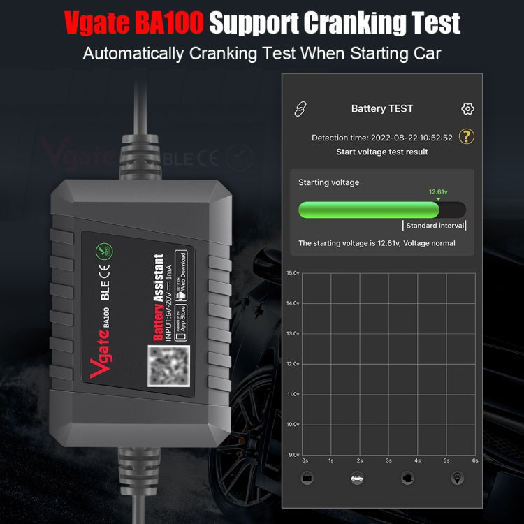 Vgate BA100 Car 12V Bluetooth 4.0 Battery Assistant Analyzer Tester - free shipping - PMC Jewellery - Order now!