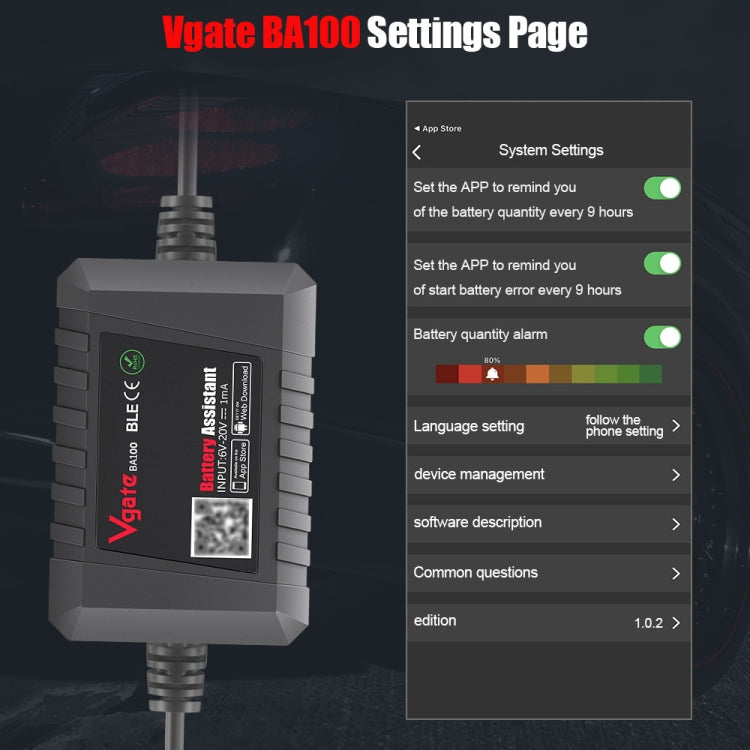 Vgate BA100 Car 12V Bluetooth 4.0 Battery Assistant Analyzer Tester - free shipping - PMC Jewellery - Order now!