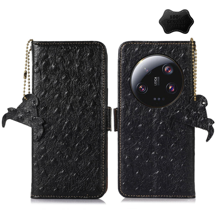 For Xiaomi 13 Ultra Ostrich Pattern Genuine Leather RFID Phone Case(Black) - 13 Ultra Cases by PMC TechLife | Online Shopping South Africa | PMC TechLife