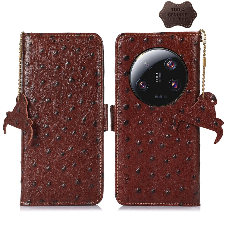 For Xiaomi 13 Ultra Ostrich Pattern Genuine Leather RFID Phone Case(Coffee) - 13 Ultra Cases by PMC TechLife | Online Shopping South Africa | PMC TechLife