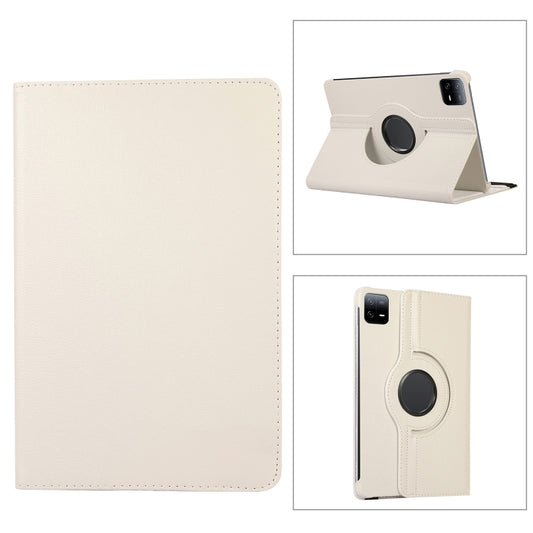 For Xiaomi Pad 6 / Pad 6 Pro 360 Degree Rotation Litchi Texture Leather Tablet Case(White) - free shipping - PMC Jewellery - Order now!