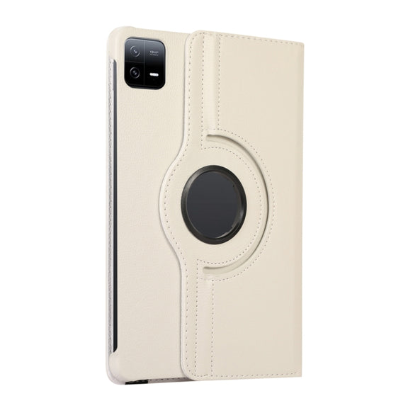For Xiaomi Pad 6 / Pad 6 Pro 360 Degree Rotation Litchi Texture Leather Tablet Case(White)