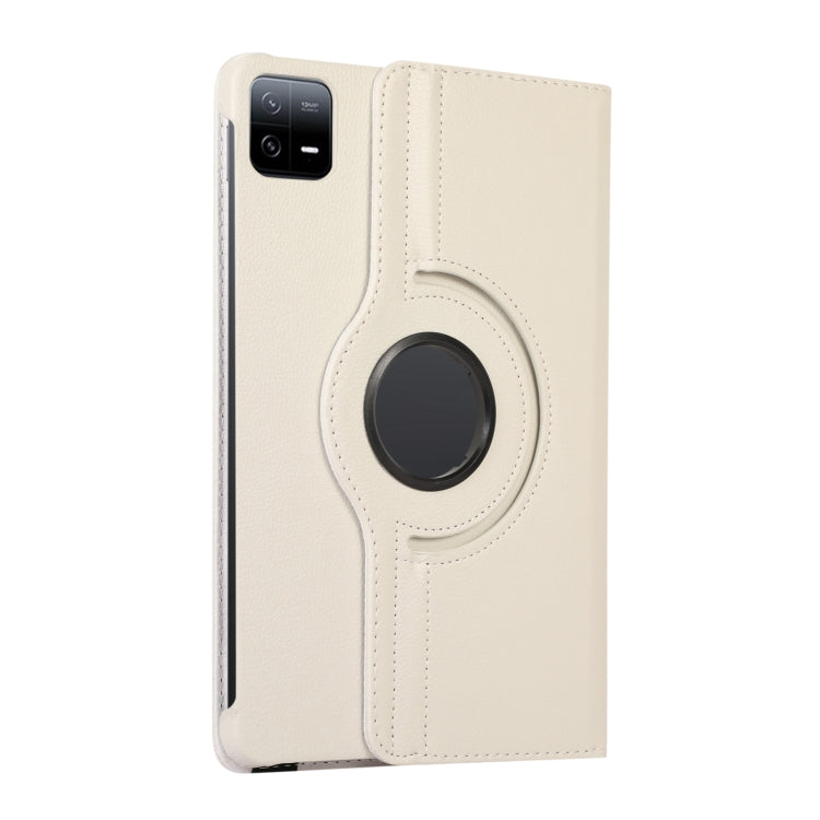 For Xiaomi Pad 6 / Pad 6 Pro 360 Degree Rotation Litchi Texture Leather Tablet Case(White)