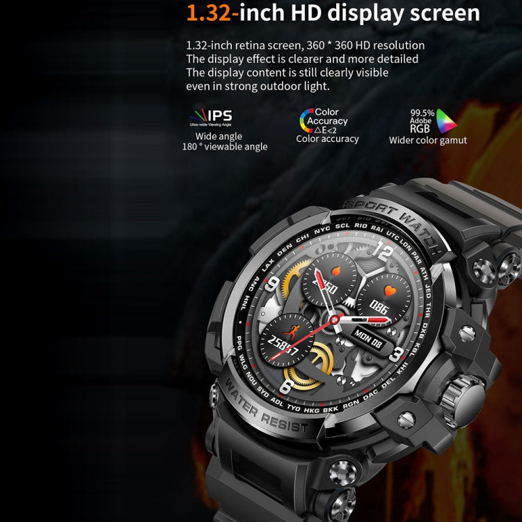 LC16 1.32 inch IP68 Water-resistant Sports Outdoor Sport Smart Watch, Support Bluetooth Calling / Heart Rate Monitoring(Black)