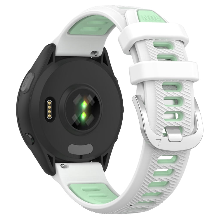 For Garmin Forerunner 265S 18mm Sports Two-Color Steel Buckle Silicone Watch Band(White+Teal) - Smart Wear by PMC TechLife | Online Shopping South Africa | PMC TechLife
