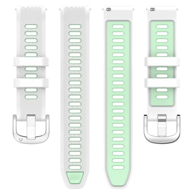 For Garmin Forerunner 265S 18mm Sports Two-Color Steel Buckle Silicone Watch Band(White+Teal) - Smart Wear by PMC TechLife | Online Shopping South Africa | PMC TechLife