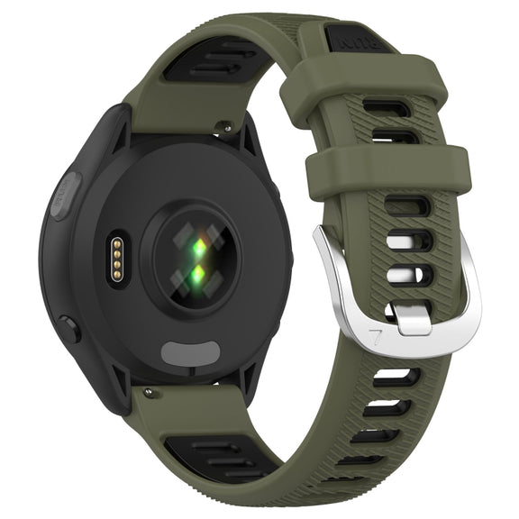 For Garmin Forerunner 265S 18mm Sports Two-Color Steel Buckle Silicone Watch Band(Army Green+Black)