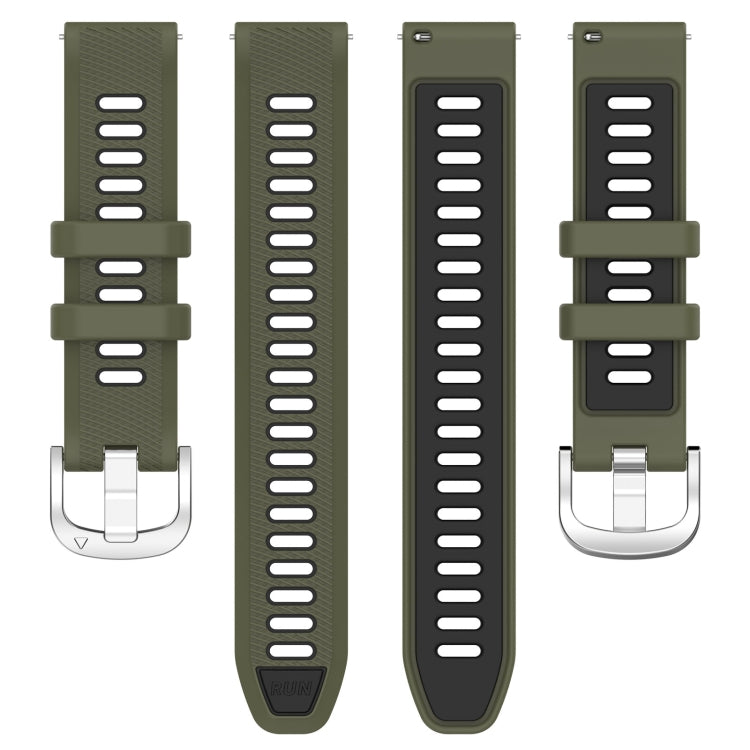 For Garmin Forerunner 265S 18mm Sports Two-Color Steel Buckle Silicone Watch Band(Army Green+Black)
