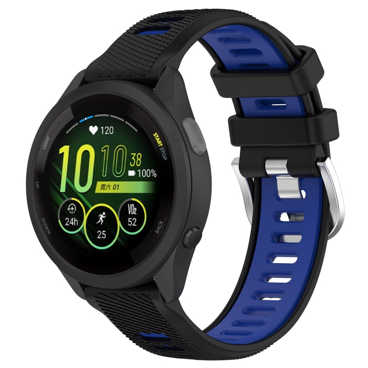 For Garmin Forerunner 265S 18mm Sports Two-Color Steel Buckle Silicone Watch Band(Black+Blue) - Smart Wear by PMC TechLife | Online Shopping South Africa | PMC TechLife
