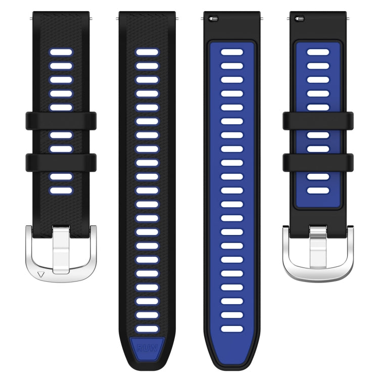 For Garmin Forerunner 265S 18mm Sports Two-Color Steel Buckle Silicone Watch Band(Black+Blue) - Smart Wear by PMC TechLife | Online Shopping South Africa | PMC TechLife