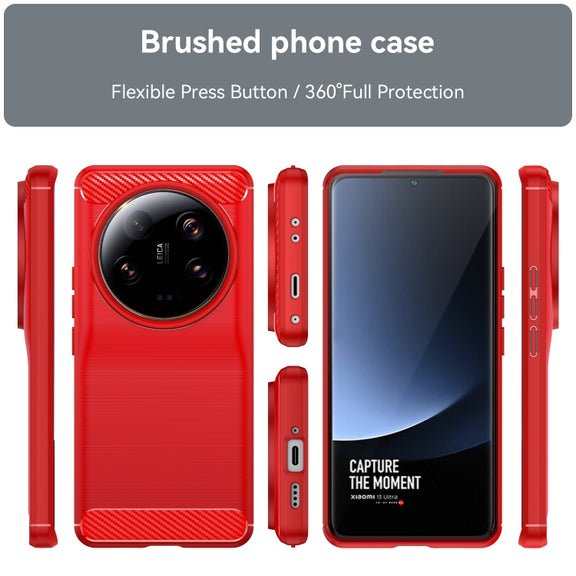 For Xiaomi 13 Ultra Carbon Fiber Brushed Texture TPU Case(Red)