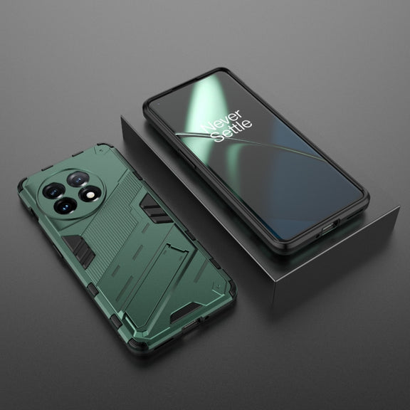 For OnePlus 11 5G Punk Armor 2 in 1 PC + TPU Shockproof Phone Case with Invisible Holder(Green)
