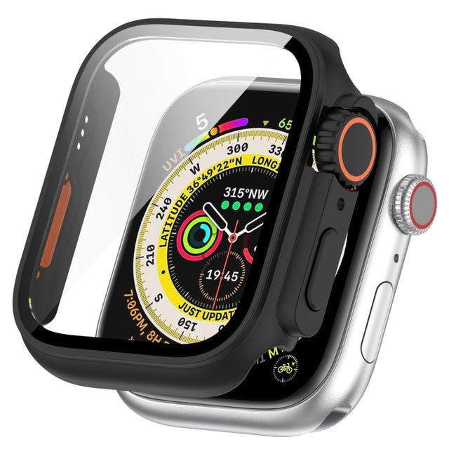For Apple Watch Series 8 & 7 45mm Tempered Film + PC Integrated Watch Protective Case(Black)