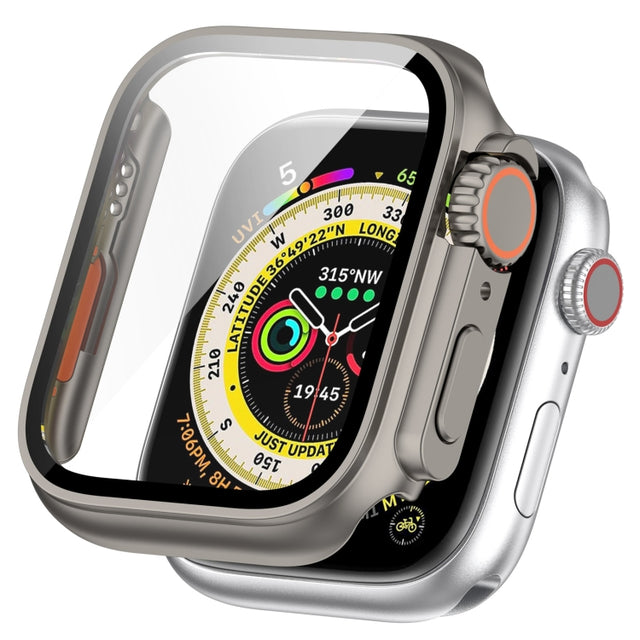 For Apple Watch Series 8 & 7 45mm Tempered Film + PC Integrated Watch Protective Case(Titanium Steel)