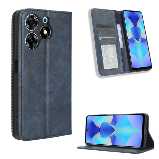 For Tecno Spark 10 Pro / K17 Magnetic Buckle Retro Texture Leather Phone Case(Blue) - free shipping - PMC Jewellery - Order now!