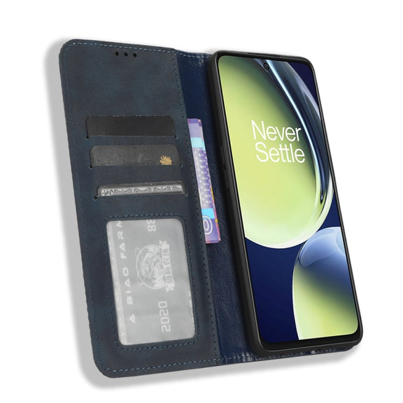 For OnePlus Nord CE 3 Lite Magnetic Buckle Retro Texture Leather Phone Case(Blue)