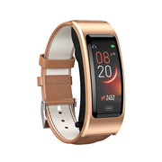 B7 Bluetooth Earphone Smart Bracelet, Support Sleep Monitoring / Blood Oxygen Monitoring / Heart Rate Monitoring(Gold + Brown Leather Belt)