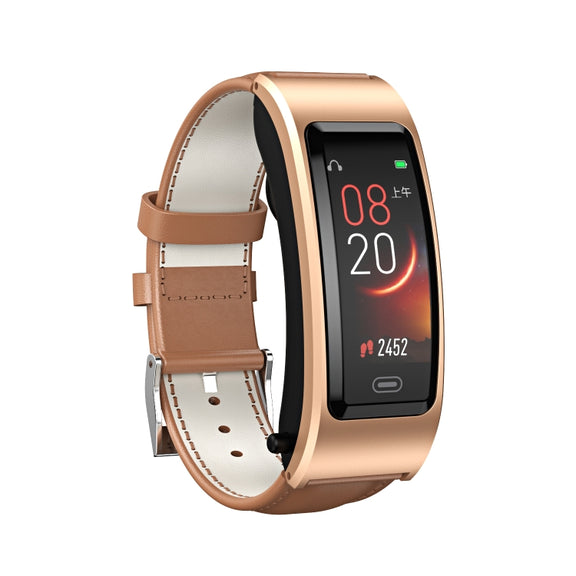 B7 Bluetooth Earphone Smart Bracelet, Support Sleep Monitoring / Blood Oxygen Monitoring / Heart Rate Monitoring(Gold + Brown Leather Belt)