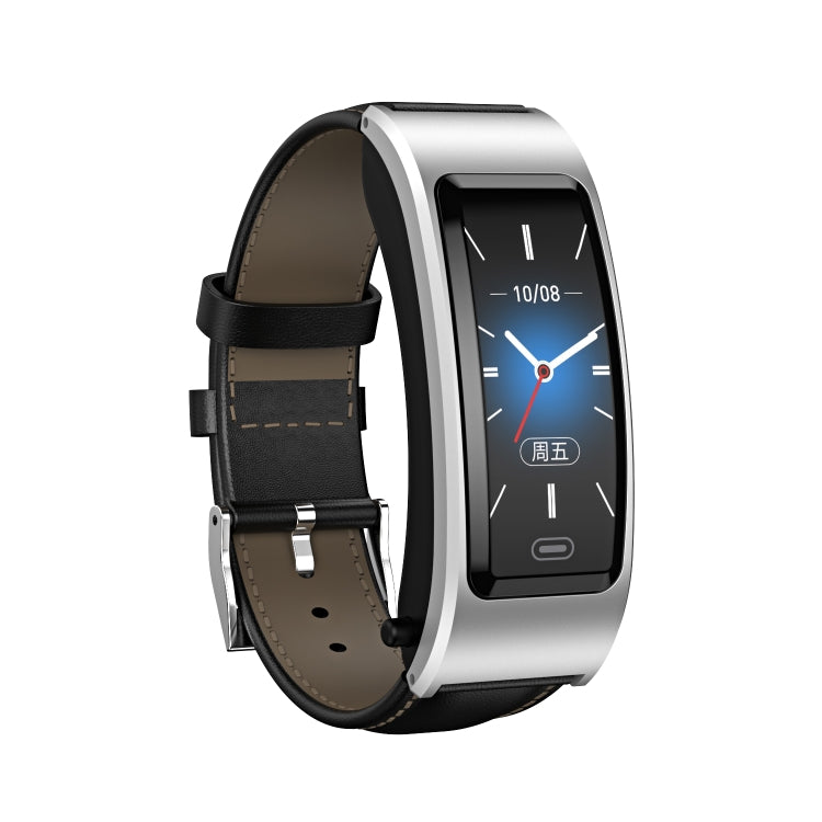 B7 Bluetooth Earphone Smart Bracelet, Support Sleep Monitoring / Blood Oxygen Monitoring / Heart Rate Monitoring(Silver + Black Leather Belt)