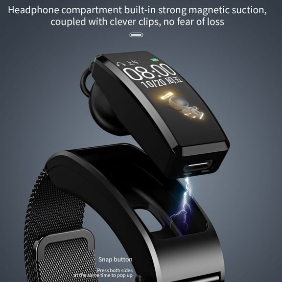 B7 Bluetooth Earphone Smart Bracelet, Support Sleep Monitoring / Blood Oxygen Monitoring / Heart Rate Monitoring(Black + Black Leather Belt)