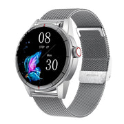 R6 1.32 inch Round Screen 2 in 1 Bluetooth Earphone Smart Watch, Support Bluetooth Call / Wellness Tracking(Silver Steel Strap)