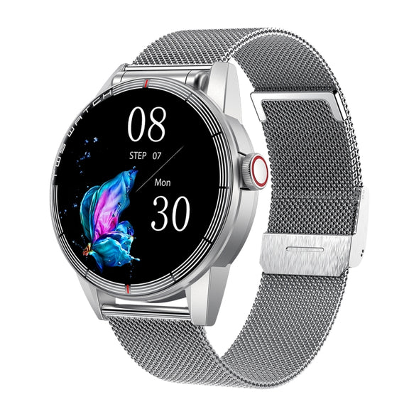 R6 1.32 inch Round Screen 2 in 1 Bluetooth Earphone Smart Watch, Support Bluetooth Call / Wellness Tracking(Silver Steel Strap)