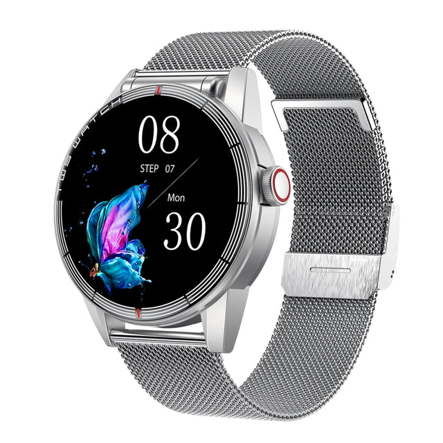 R6 1.32 inch Round Screen 2 in 1 Bluetooth Earphone Smart Watch, Support Bluetooth Call / Wellness Tracking(Silver Steel Strap)