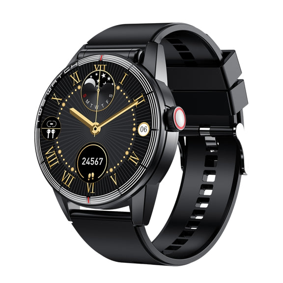 R6 1.32 inch Round Screen 2 in 1 Bluetooth Earphone Smart Watch, Support Bluetooth Call / Wellness Tracking(Black Silicone Strap)