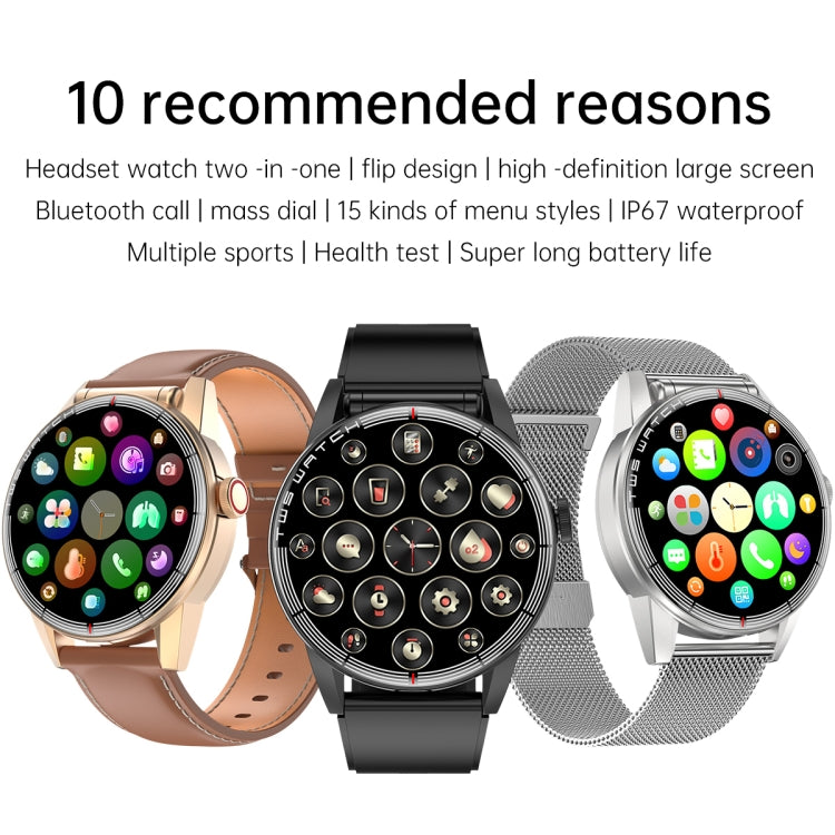 R6 1.32 inch Round Screen 2 in 1 Bluetooth Earphone Smart Watch, Support Bluetooth Call / Health Monitoring(Black Leather Strap) -  by PMC TechLife | Online Shopping South Africa | PMC TechLife