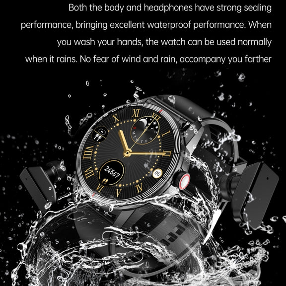 R6 1.32 inch Round Screen 2 in 1 Bluetooth Earphone Smart Watch, Support Bluetooth Call / Wellness Tracking(Silver Steel Strap)