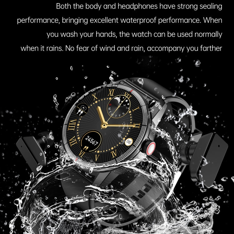 R6 1.32 inch Round Screen 2 in 1 Bluetooth Earphone Smart Watch, Support Bluetooth Call / Health Monitoring(Black Leather Strap) -  by PMC TechLife | Online Shopping South Africa | PMC TechLife