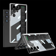 For Samsung Galaxy S23 Ultra GKK TPU + PC + Wrist Strap Transparent Shockproof Phone Case(Black)
