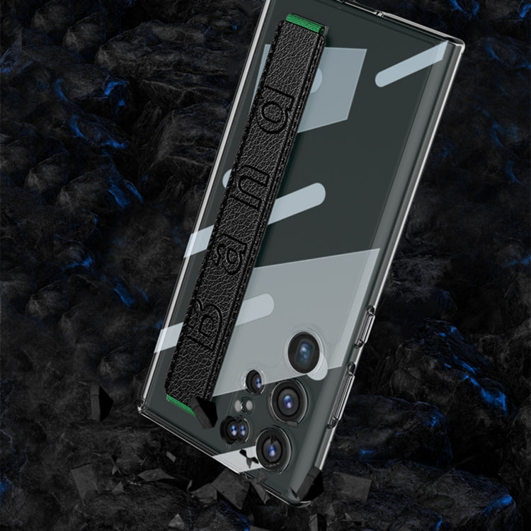 For Samsung Galaxy S23 Ultra GKK TPU + PC + Wrist Strap Transparent Shockproof Phone Case(Black)