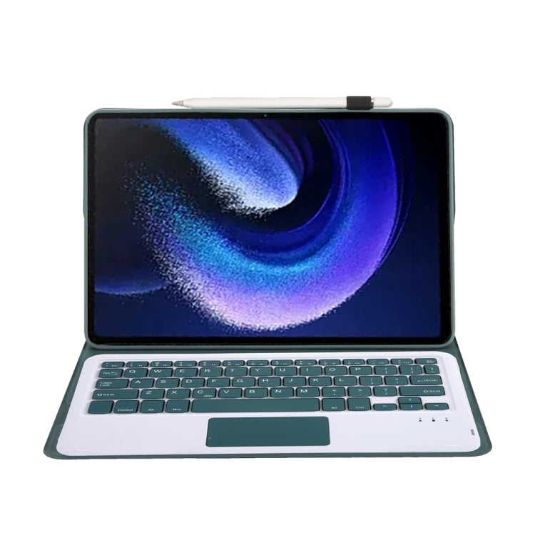 For Xiaomi Pad 6 / Pad 6 Pro A0N7-A Lambskin Texture Ultra-thin Bluetooth Keyboard Leather Case with Touchpad(Dark Green)
