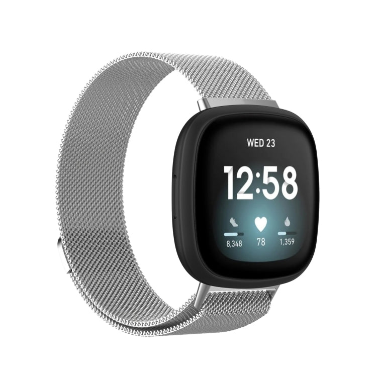 For Fitbit Versa 4 Milanese Magnetic Metal Weave Watchband, Small Size(Silver) - Watch Bands by PMC TechLife | Online Shopping South Africa | PMC TechLife